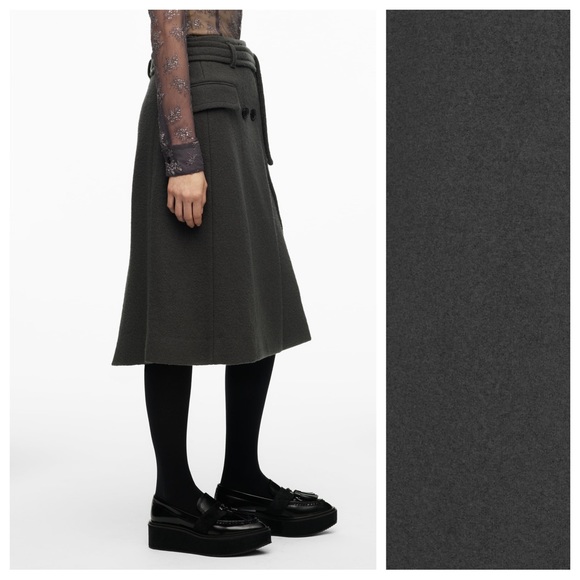 NWT. Zara Gray Limited Edition 100% wool High-Waisted Midi Skirt. Size S. - Picture 6 of 12